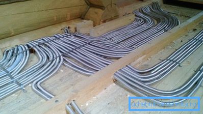 In the photo - the location of the wiring in the space between the lags. In the photo - the location of the wiring in the space between the lags.