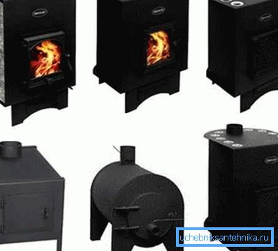 In the photo - various models of solid fuel stoves for home heating In the photo - various models of solid fuel stoves for home heating
