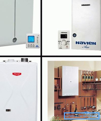 The photo shows various types of Korean wall mounted gas boilers for space heating.