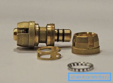 On a photo - the disassembled push-fitting. On a photo - the disassembled push-fitting.