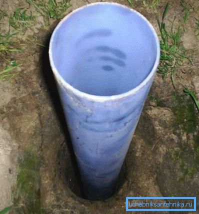 In the photo: the pipe is immersed in a pit at the bottom and covered with sand.