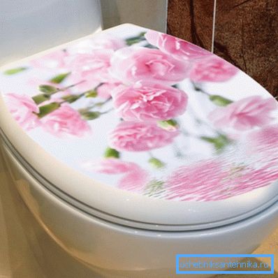 In the photo - a color picture on the lid of the toilet In the photo - a color picture on the lid of the toilet