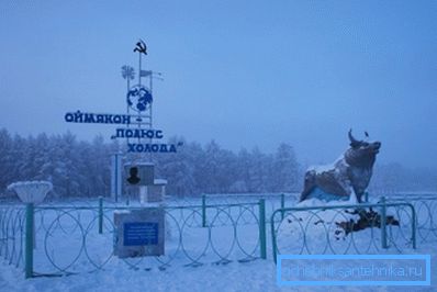 In the photo - Yakut village Oymyakon. The average January temperature is -46.4 ° C.