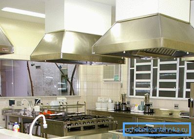 Over each stove has its own ventilation umbrella.