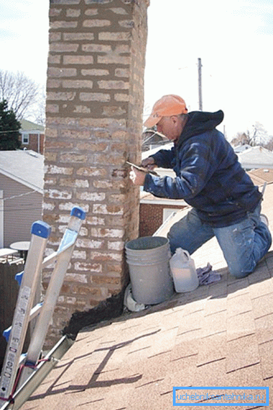 Plastering brickwork around the chimney. Plastering brickwork around the chimney.