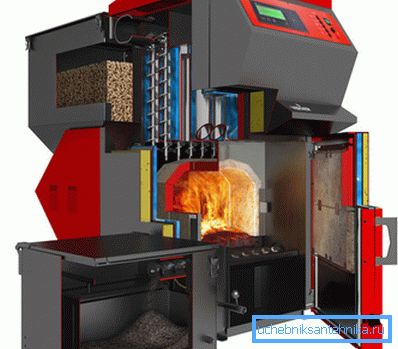 Heating boiler on electricity and wood, pellets and other wood waste