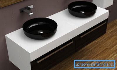 Suspended cabinet with two sinks for the bathroom Suspended cabinet with two sinks for the bathroom