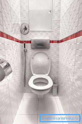 Hanging toilet in a small toilet room. Hanging toilet in a small toilet room.