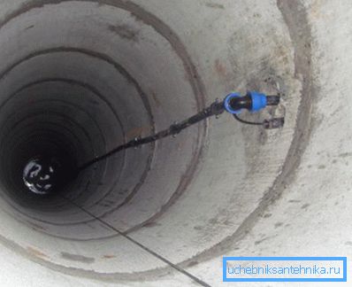 Submersible pump in the well. A photo Submersible pump in the well. A photo