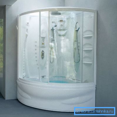 Fully enclosed shower enclosure located in the living area Fully enclosed shower enclosure located in the living area