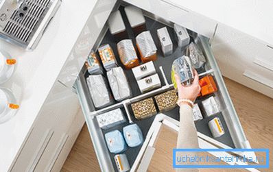 A properly equipped corner cupboard accommodates more.