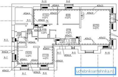 An example of drawing a two-pipe home heating scheme. An example of drawing a two-pipe home heating scheme.
