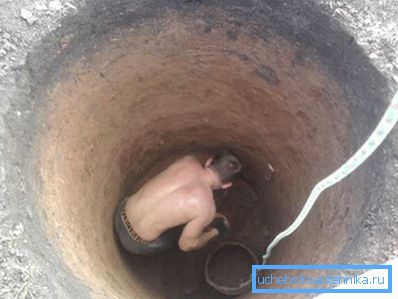 The process of digging a well without a concrete shirt. The process of digging a well without a concrete shirt.