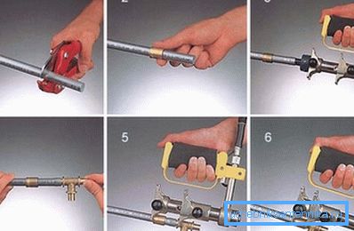 The process of mating pipes using crimp fittings. The process of mating pipes using crimp fittings.