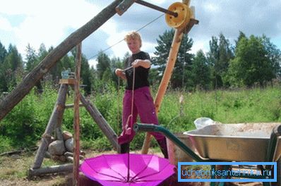 You can wind the well shaft with a simple umbrella on a rope. You can wind the well shaft with a simple umbrella on a rope.