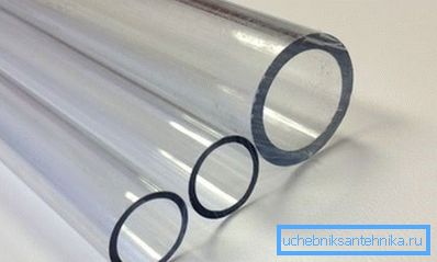 Transparent polycarbonate pipes of different diameters