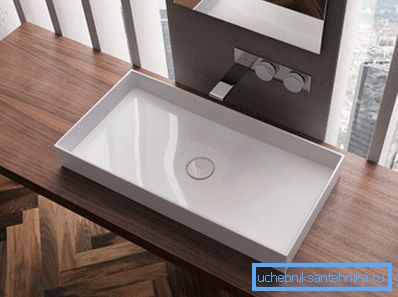 Rectangular invoice sink on wooden top