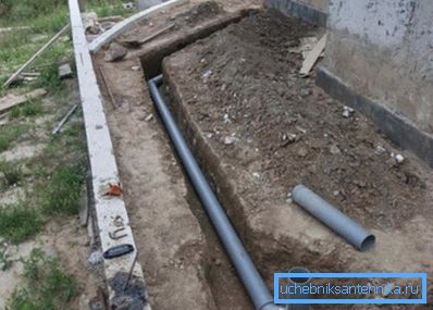Sewerage location in the trench Sewerage location in the trench