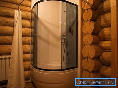 Shower cabin located in a wooden house Shower cabin located in a wooden house