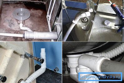 Various options for connecting the drain to the home sewer. Various options for connecting the drain to the home sewer.