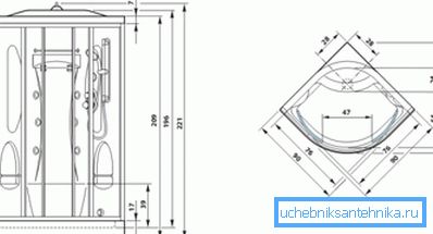 Diagram with the designation of the sizes of the various elements of the shower Diagram with the designation of the sizes of the various elements of the shower