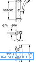 Diagram of a standard faucet with a thermostat indicating the sizes Diagram of a standard faucet with a thermostat indicating the sizes