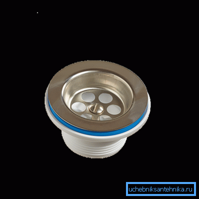 The blue gasket is placed under the sink. The blue gasket is placed under the sink.