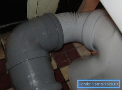 Connection output with sewage using corrugations Connection output with sewage using corrugations