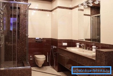 Modern layout of the room with shower and washbasin Modern layout of the room with shower and washbasin
