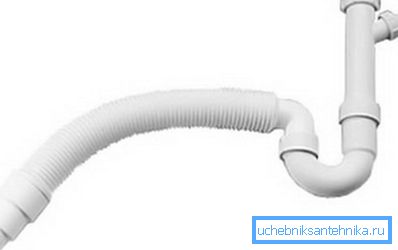 Special sewage siphon with a corrugated outlet, which is used to organize the drain almost everywhere Special sewage siphon with a corrugated outlet, which is used to organize the drain almost everywhere