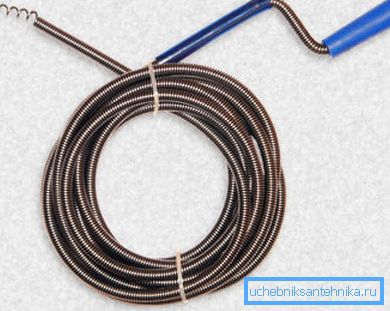 The spiral end of the cable should be relatively easy to screw into the clog. The spiral end of the cable should be relatively easy to screw into the clog.