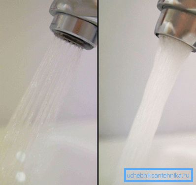 Comparison of water flows from conventional and water-saving aerator Comparison of water flows from conventional and water-saving aerator