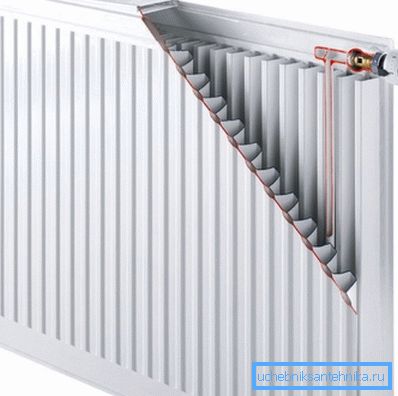 Steel convector in the cut. Steel convector in the cut.