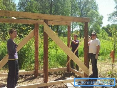 Building a summer shower frame with dressing room. Building a summer shower frame with dressing room.
