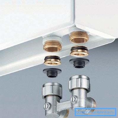 This is how bimetallic heating radiators with fittings for bottom connection look like This is how bimetallic heating radiators with fittings for bottom connection look like