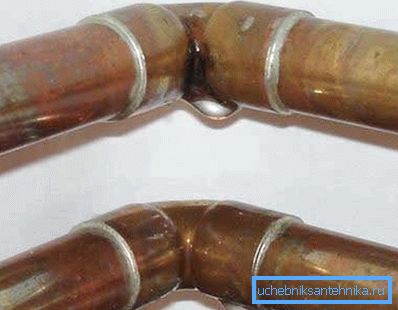 Leak in copper soldering.