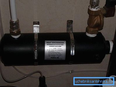 Heat exchanger for warming up running water Heat exchanger for warming up running water
