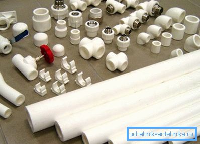 PVC pipe for heating with taps, valves and fasteners