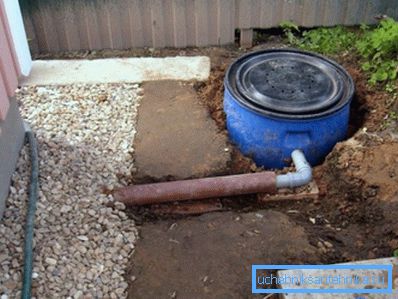 The pipe goes into the pit with a septic tank. The pipe goes into the pit with a septic tank.