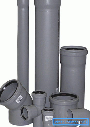 Pipes with a diameter of 50 mm and 100 mm with fittings