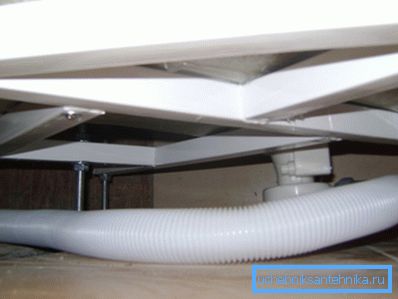 The pipes are hidden in the space under the pan The pipes are hidden in the space under the pan
