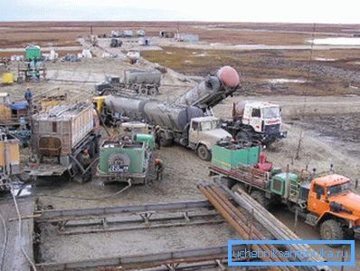 Cementing wells produced by heavy special equipment. Cementing wells produced by heavy special equipment.