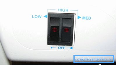 Toggle switches for stepped power control.