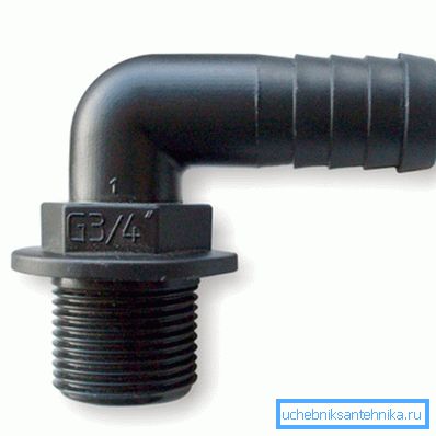 Angle fitting for flexible hose applications Angle fitting for flexible hose applications