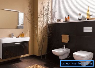 Toilet without toilet cistern in the bathroom interior Toilet without toilet cistern in the bathroom interior