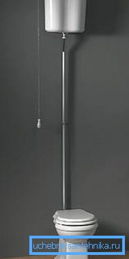 A toilet with a narrow high tank needs a minimal amount of used space.