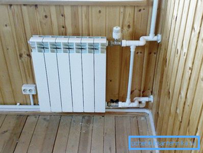 Installation of a bimetallic radiator with regulating and stop valves. Installation of a bimetallic radiator with regulating and stop valves.