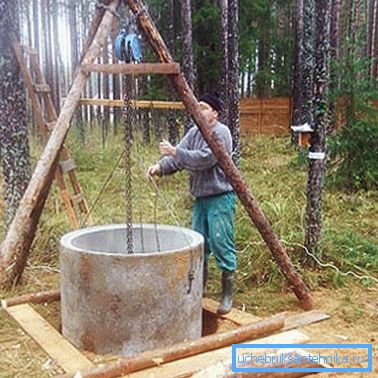 Installing the first ring in the well. Installing the first ring in the well.