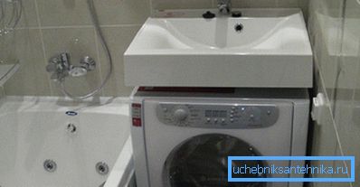 Installing a washing machine under the sink in the bathroom saves space in the bathroom Installing a washing machine under the sink in the bathroom saves space in the bathroom