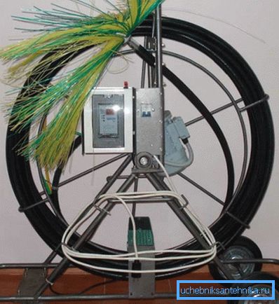 The device for cleaning air ducts in this photo is equipped with a brush on a flexible shaft. The device for cleaning air ducts in this photo is equipped with a brush on a flexible shaft.